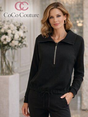 266231 Black with Rhinestone Zipper and Drawstring Top by FRANK LYMAN